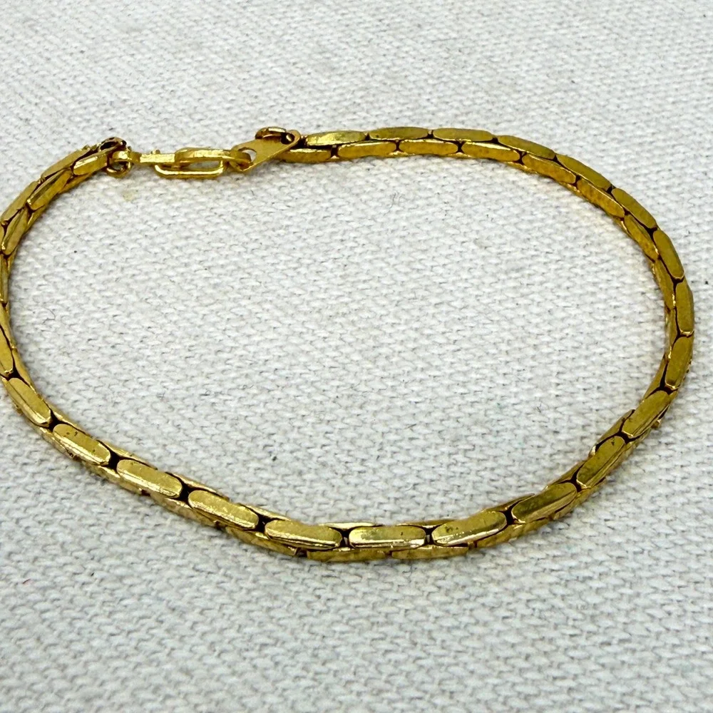 14K Gold Plated Bracelets Set of 2‎ Herringbone Snake Chain Style